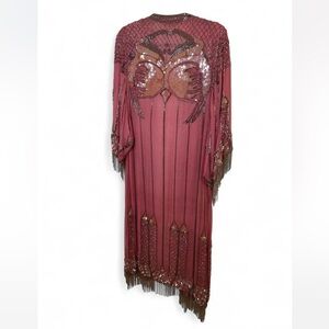 Vintage Beaded & Sequin Long Sleeve Duster in Blush Pink